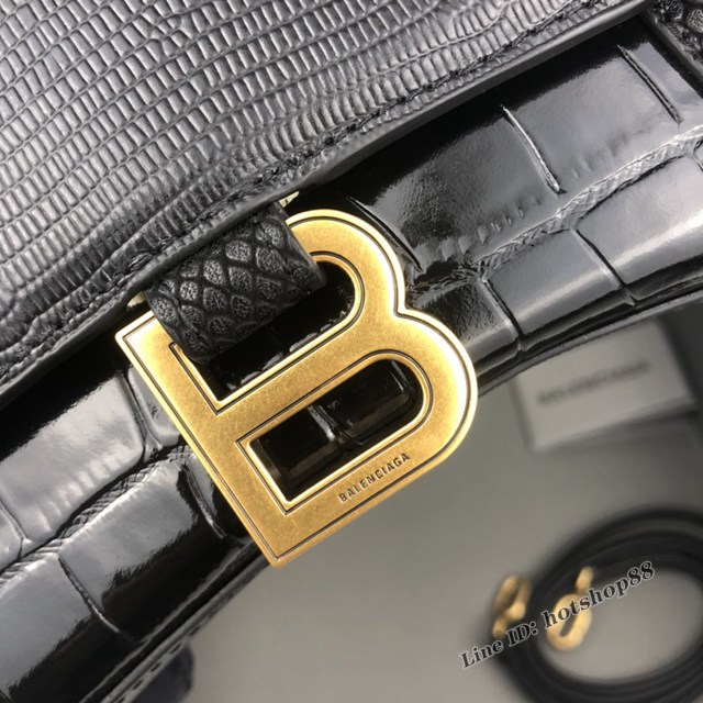 Balenciaga專櫃爆款黑色三拼全皮手提包 巴黎世家三拼沙漏包 fyj1524